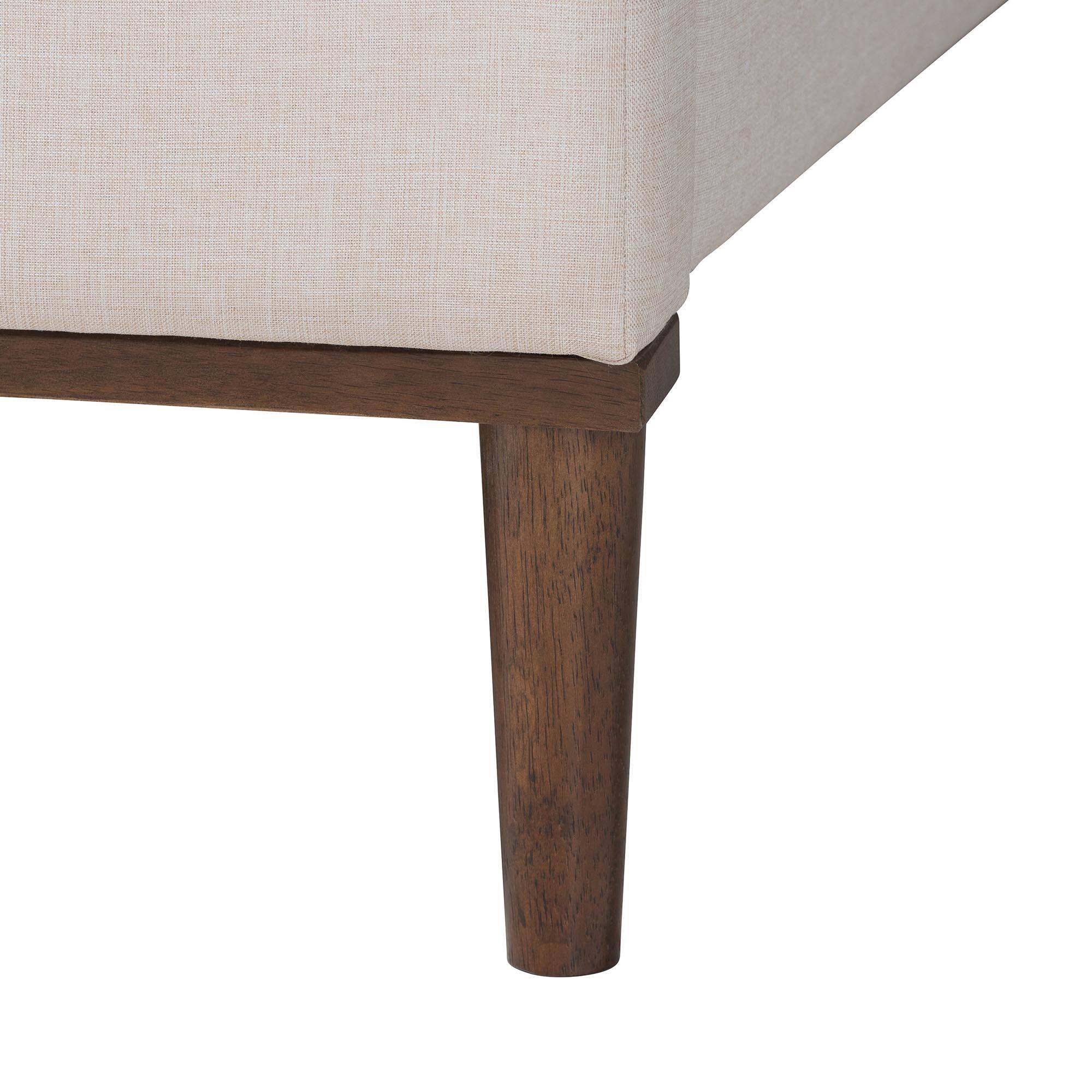 Alt View 1. Baxton Studio - Nikolai Mid-Century Channel Tufted Fabric and Wenge Brown Wood Queen Bed - Beige/Wenge Brown.