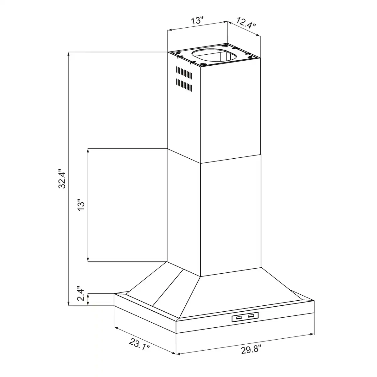 13", 12.4", 13", 2.4", 23.1", 29.8"