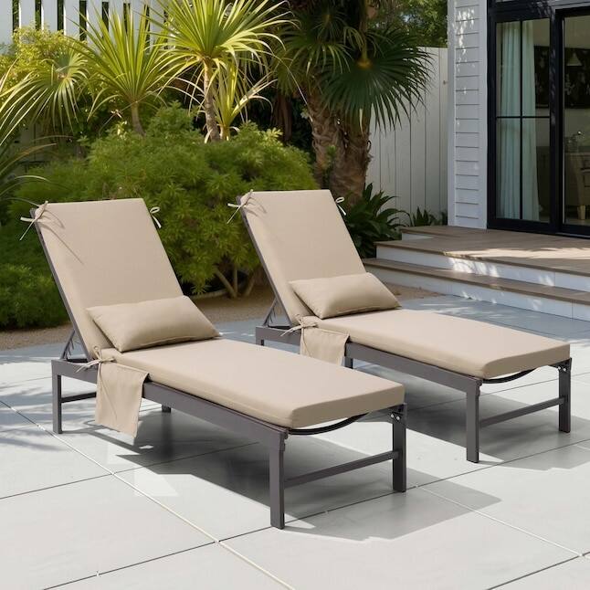 Angle. Crestlive Products - Crestlive Products 2pc 80in Outdoor Water Resistant Chaise Lounge Chair Cushion with Ties Beige Patio lounge cushion - Beige.
