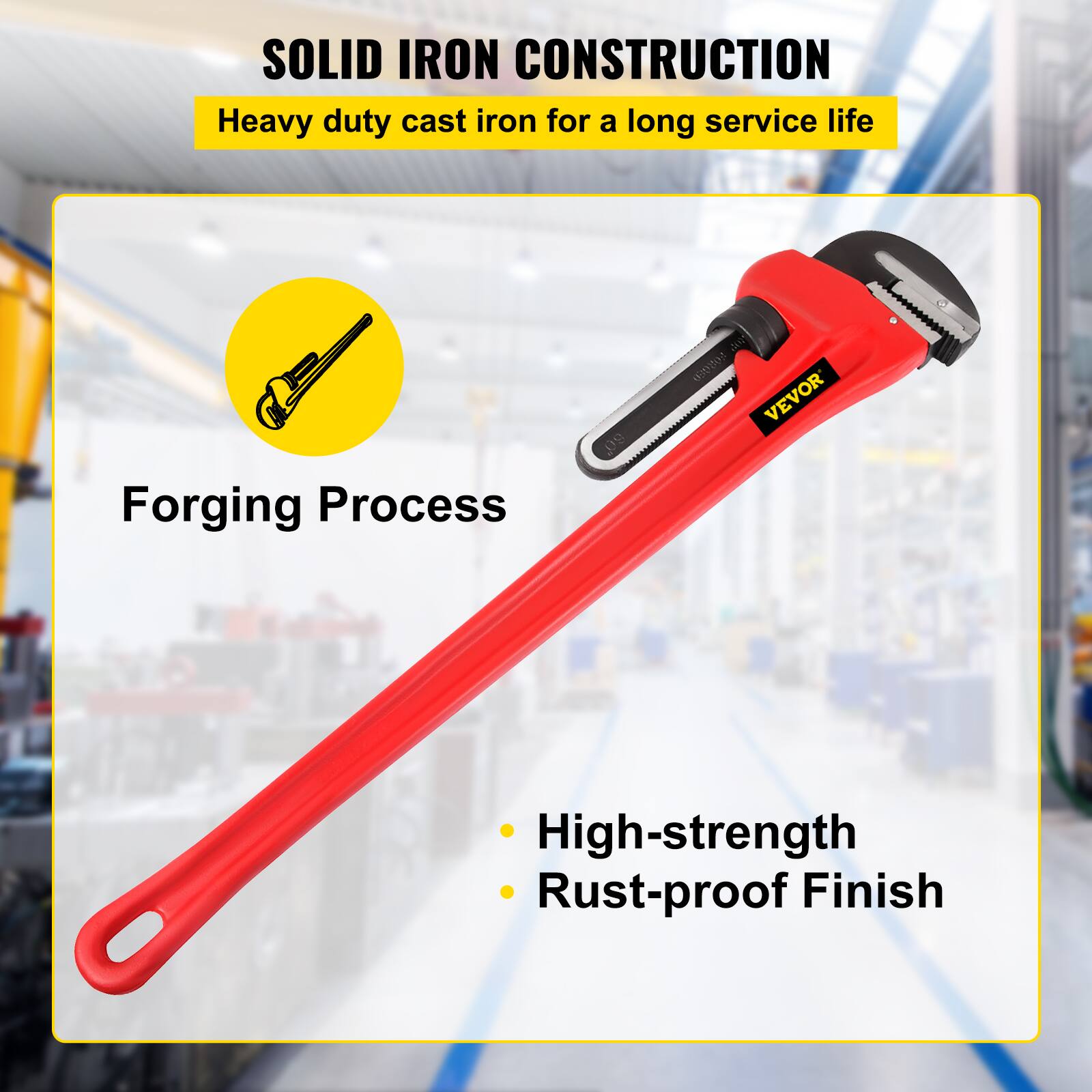SOLID IRON CONSTRUCTION  
Heavy duty cast iron for a long service life  

Forging Process  

- High-strength  
- Rust-proof Finish