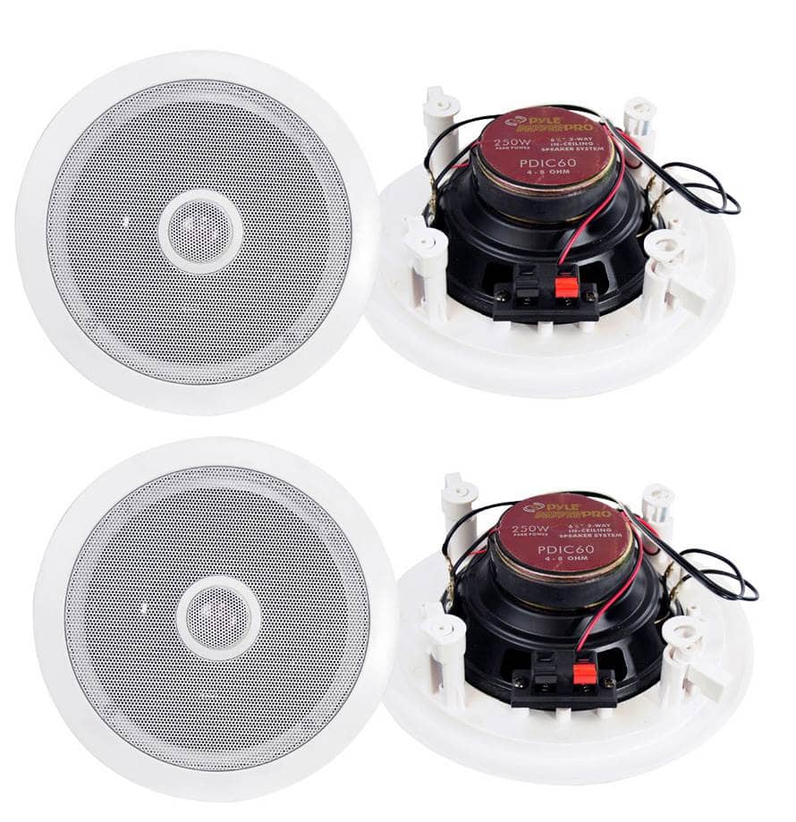 Pyle - 6.5" 500W 2-Way Round In-Wall/Ceiling Home Audio Speaker System, 4pk - White