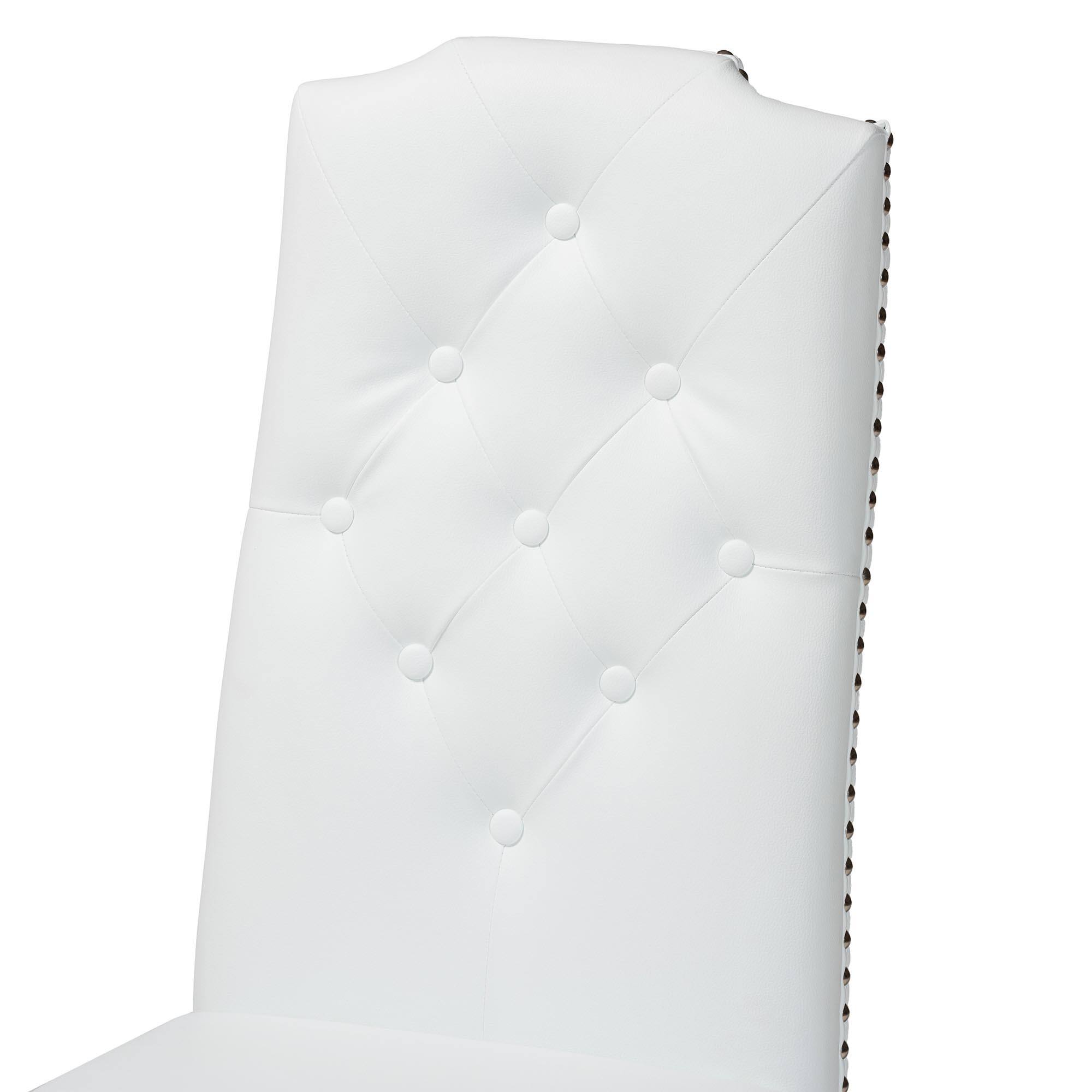 Back. Baxton Studio - Dylin Modern and Contemporary Faux Leather Button-Tufted Nail heads Trim Dining Chair - White.