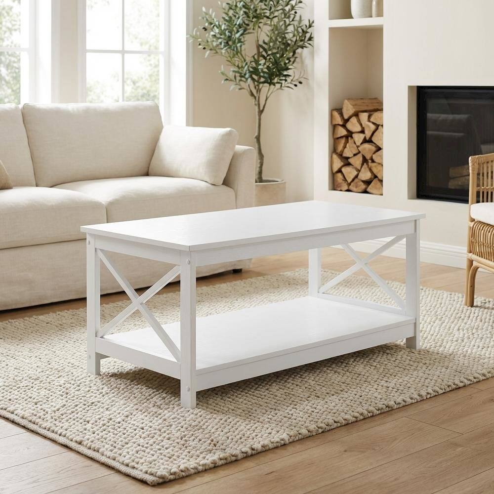 Back. FurniFact - White MDF Coffee Table with Sturdy Frame and Smooth Finish for Living Room - White.
