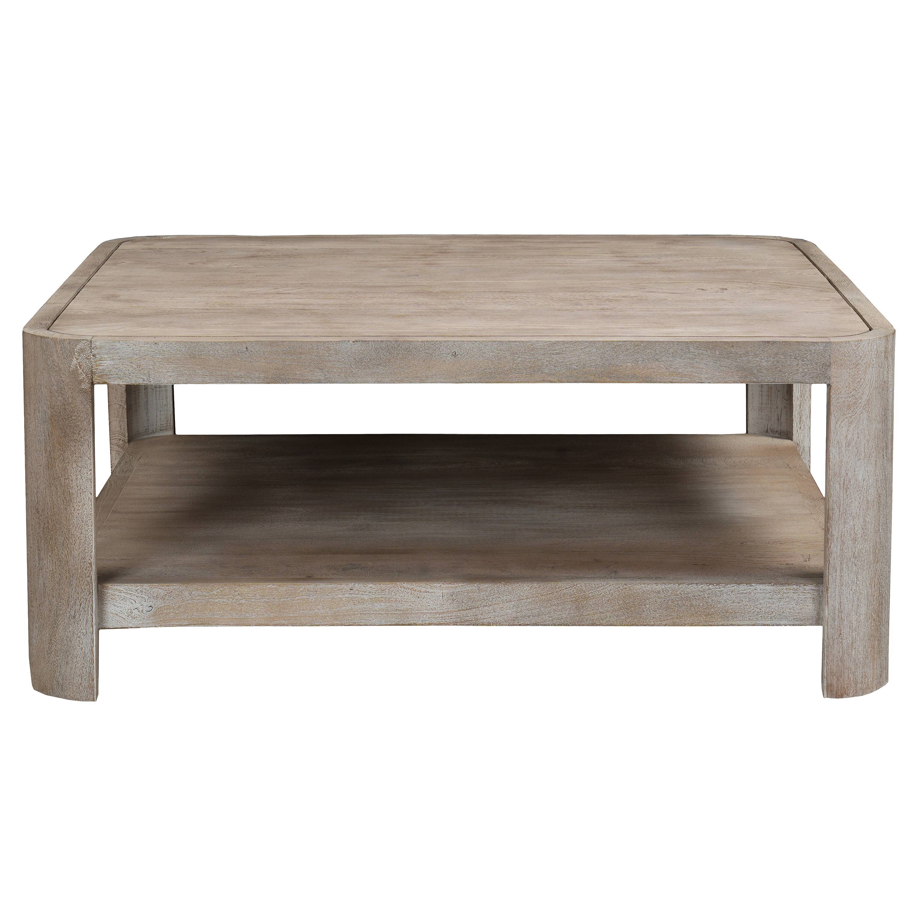 Front. Manhattan Lane - 38 Inch Square Coffee Table with Shelf, Sandblasted Finish, Distressed Mango Wood - Sandblasted Distressed Brown.
