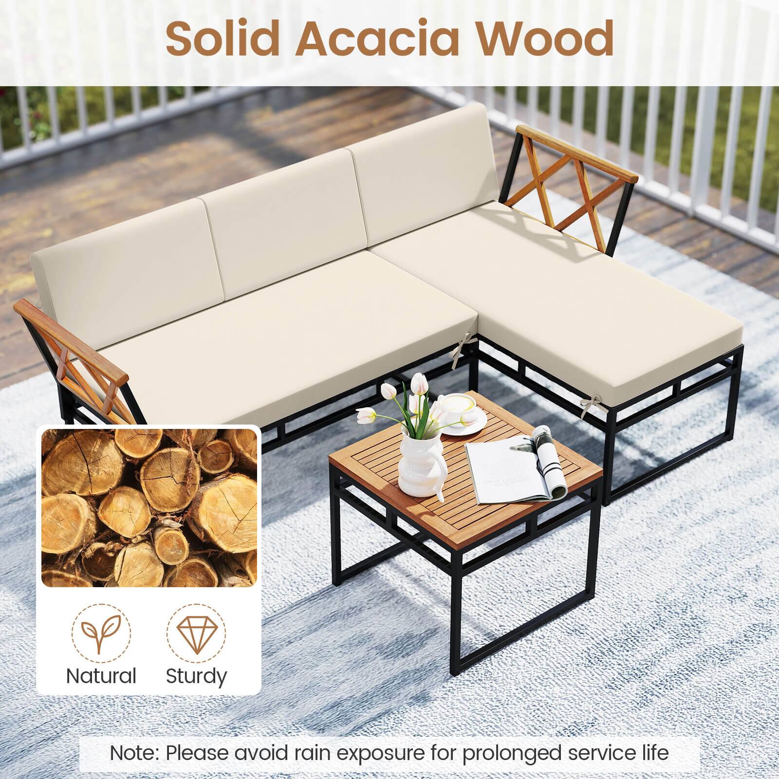 Solid Acacia Wood, Natural, Sturdy, Note: Please avoid rain exposure for prolonged service life