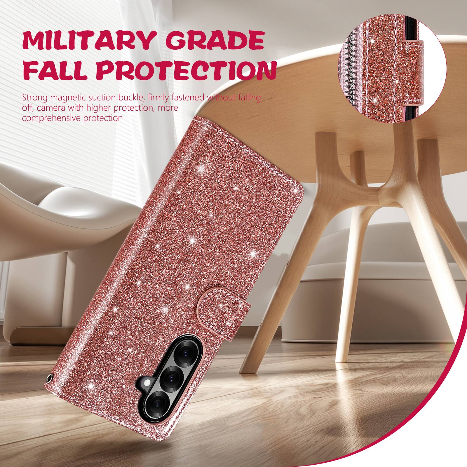 MILITARY GRADE FALL PROTECTION

Strong magnetic suction buckle, firmly fastened without falling off, camera with higher protection, more comprehensive protection