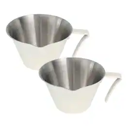 Unique Bargains - 2pcs Stainless Steel Espresso Cup, V-Shaped Mouth Measuring Cup with Handle Scale 3.4oz/100ml - White