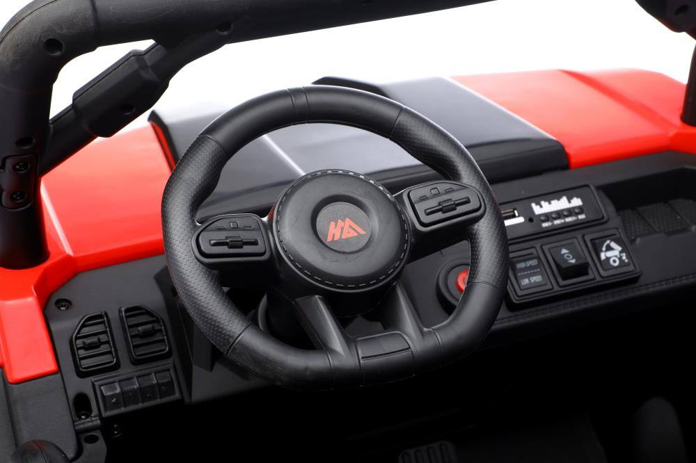 Alt View 3. BreeBe - 24V 2-Seater Kids Ride On Dump Truck, 4WD 6-Wheel w/ Remote, LED Lights, Music, Suspension, Toy Shovel, Ages 3+ - Red.