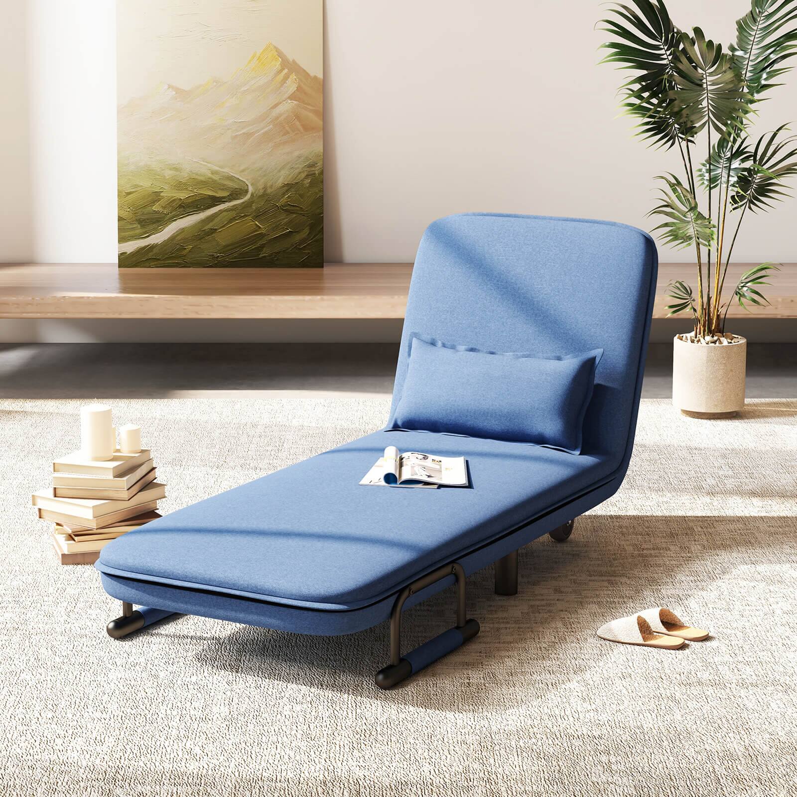 Alt View 3. Costway - Costway 3-in-1 Convertible Sofa Bed with 5-Position Adjustable Backrest & Lumbar Pillow Blue - Blue.