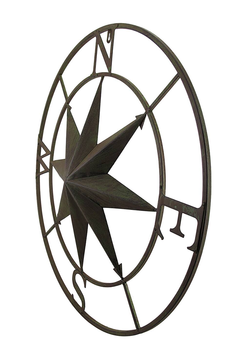 Alt View 1. Zeckos - Distressed Finish 26 Inch Diameter Compass Rose Nautical Wall Hanging - Green.