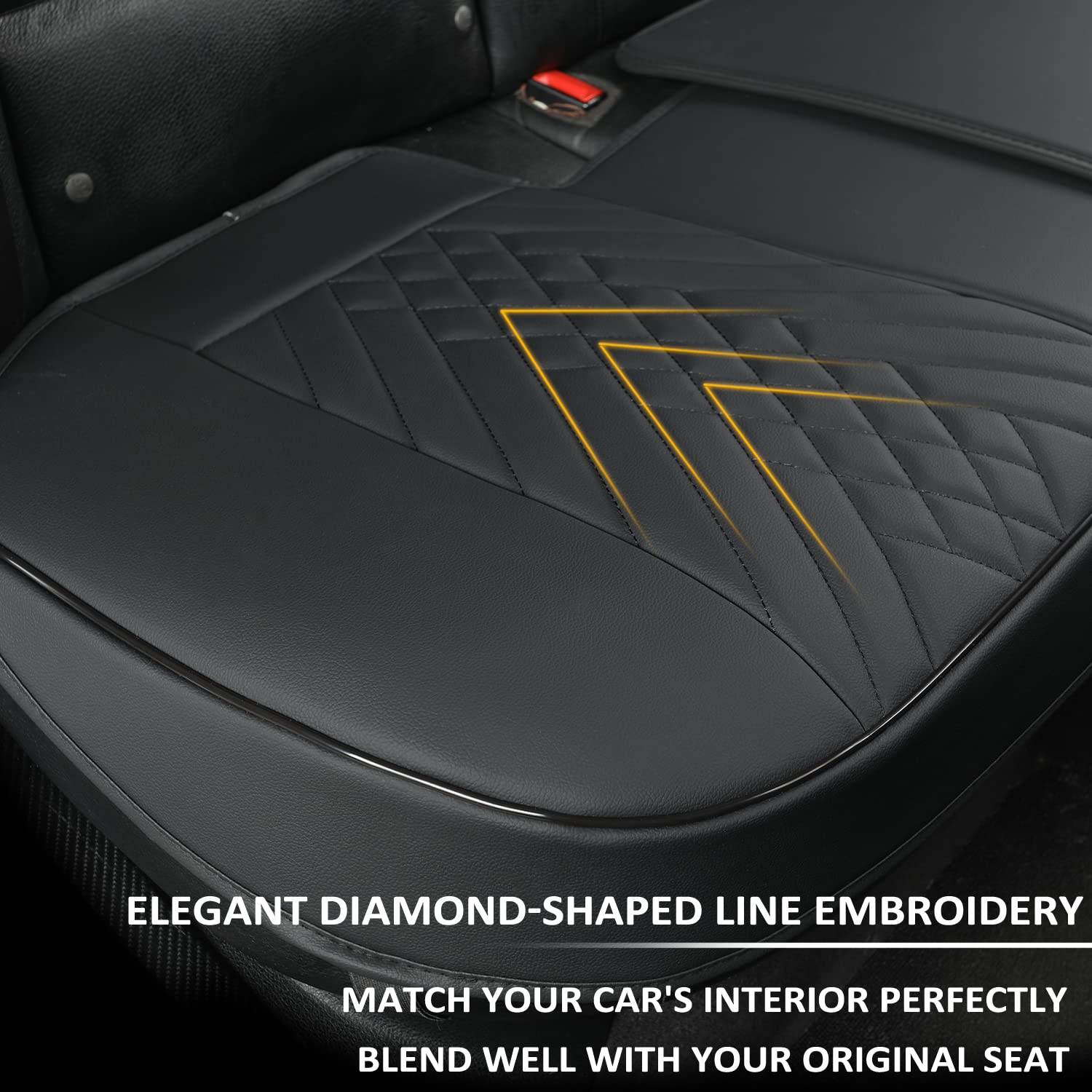ELEGANT DIAMOND-SHAPED LINE EMBROIDERY  
MATCH YOUR CAR'S INTERIOR PERFECTLY  
BLEND WELL WITH YOUR ORIGINAL SEAT