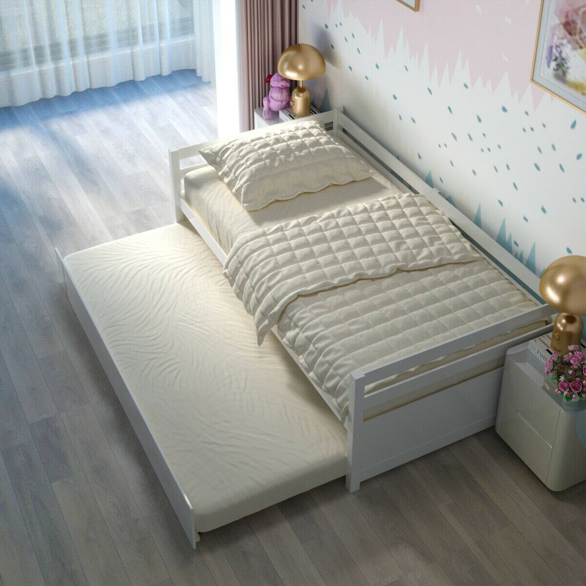 Alt View 4. Costway - Costway Twin Size Trundle Daybed Wooden Slat Support Mattress Platform - White.