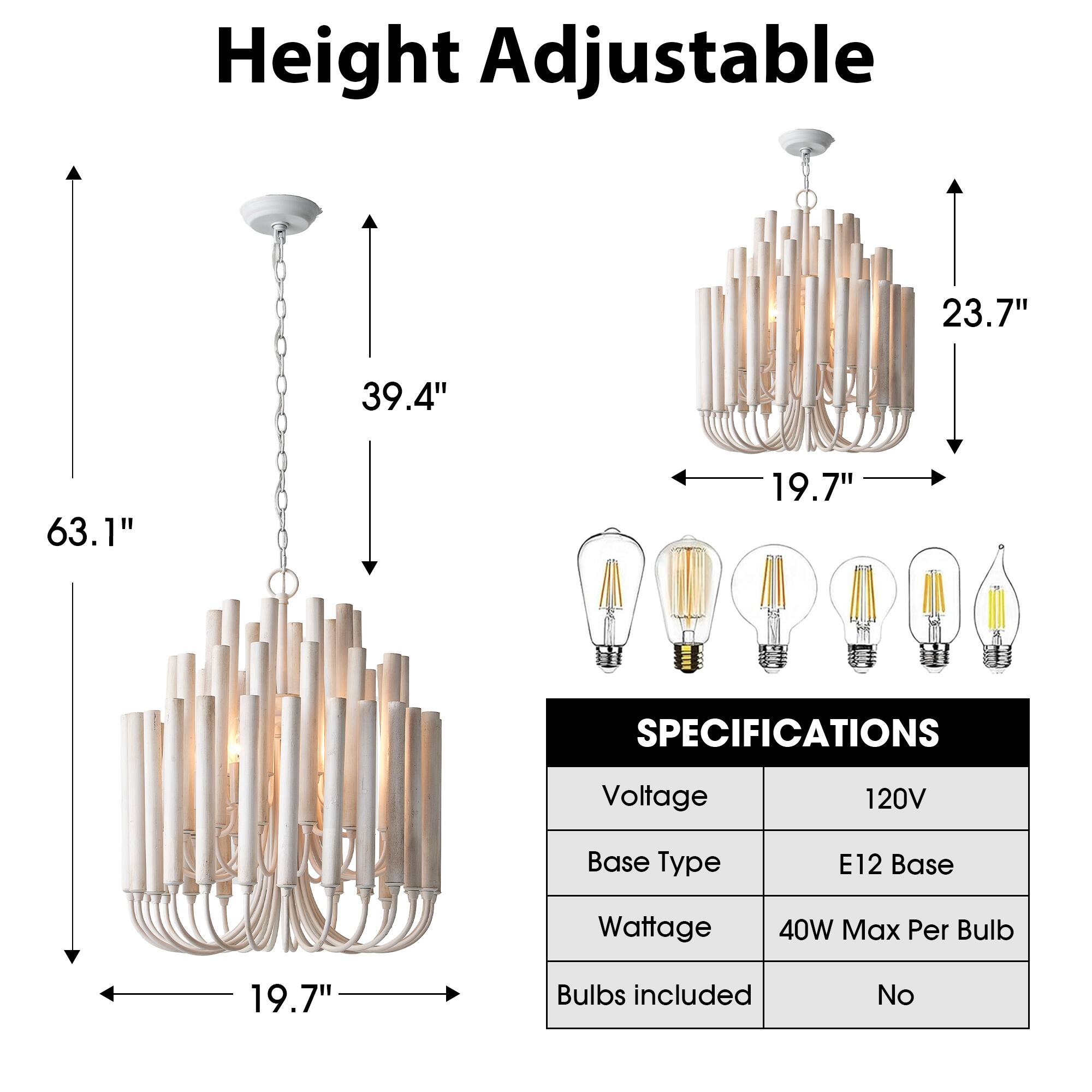 Height Adjustable

23.7"  
39.4"  
63.1"  
19.7"  

SPECIFICATIONS  
Voltage: 120V  
Base Type: E12 Base  
Wattage: 40W Max Per Bulb  
Bulbs included: No