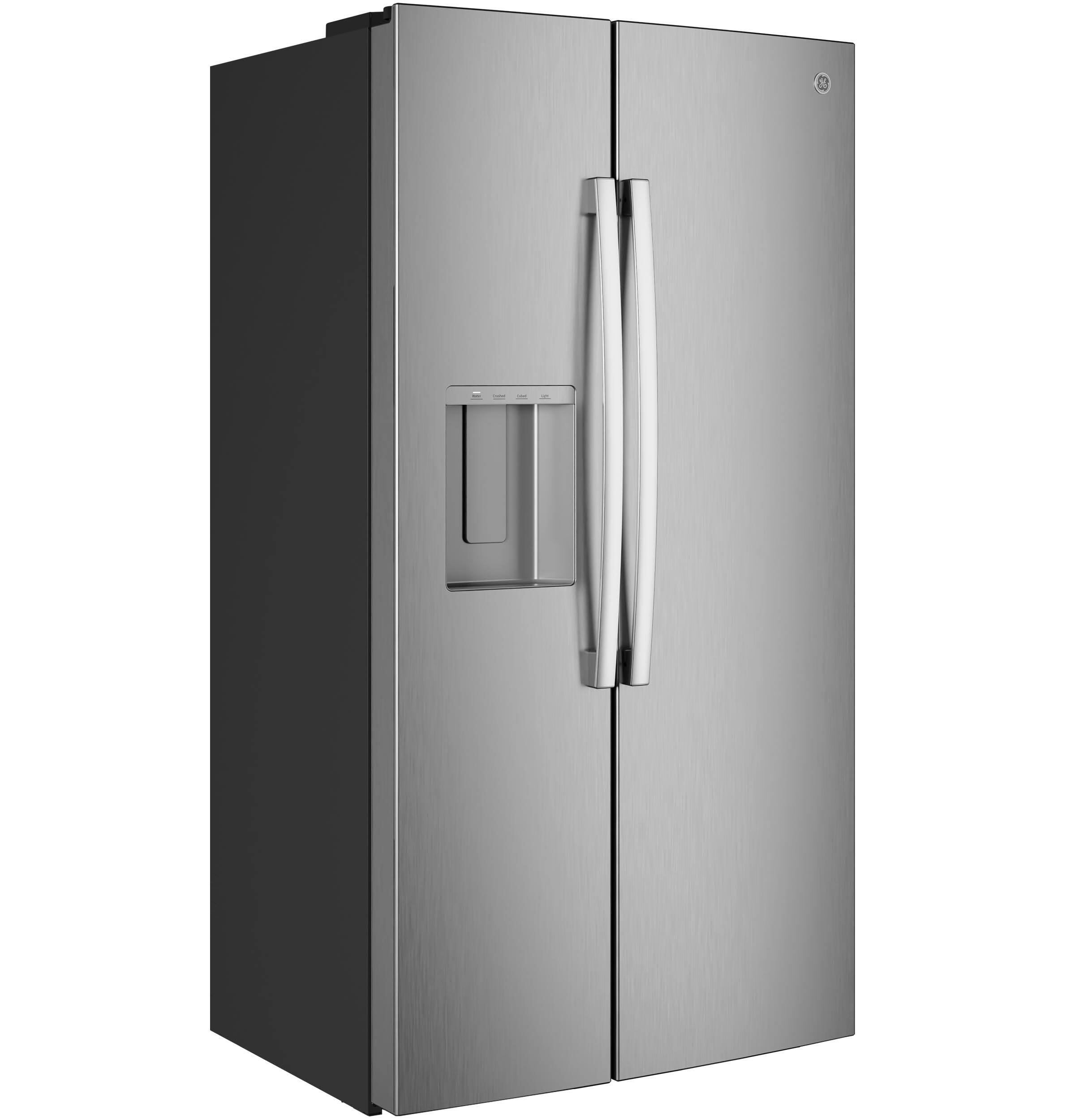 Alt View 33. GE - 36 in. Wide 23.6 Cu. Ft. Counter Depth Side-By-Side Refrigerator with Extra Tall Dispenser and In-Door Icemaker - Stainless Steel.