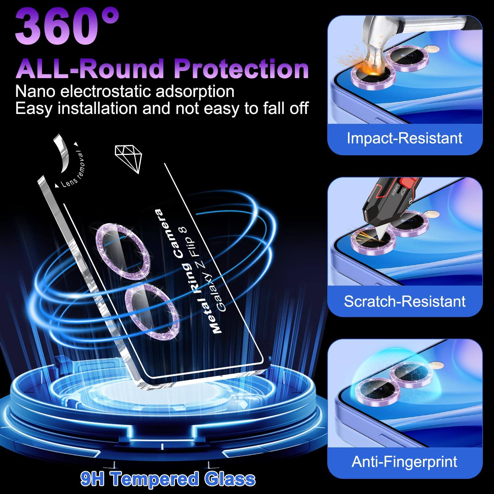 360° ALL-Round Protection  
Nano electrostatic adsorption  
Easy installation and not easy to fall off  
Impact-Resistant  
Scratch-Resistant  
9H Tempered Glass  
Anti-Fingerprint