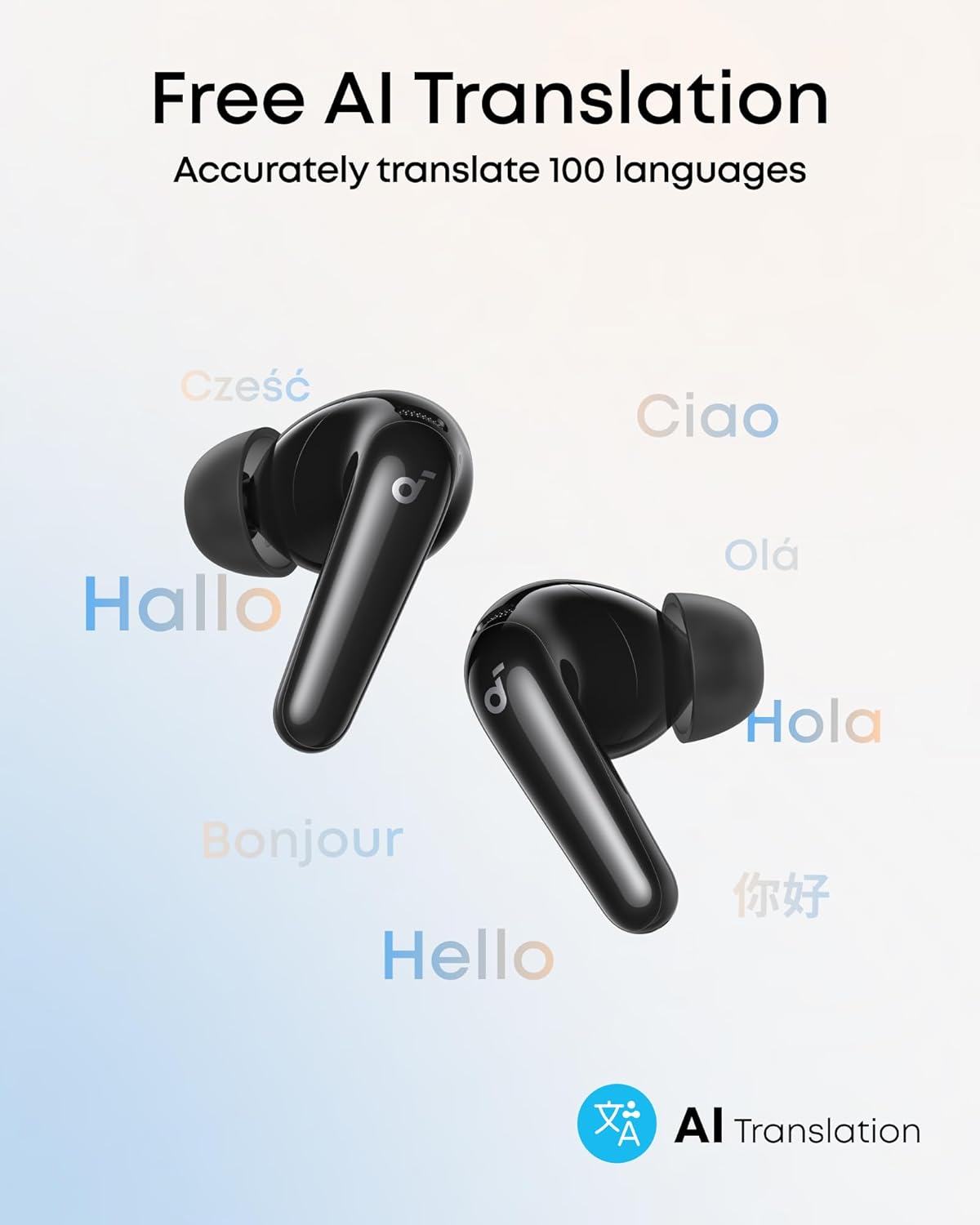 Free AI Translation  
Accurately translate 100 languages

Cześć  
Hallo  
Bonjour  
Hello  
Ciao  
Olá  
Hola  
你好  

AI Translation
