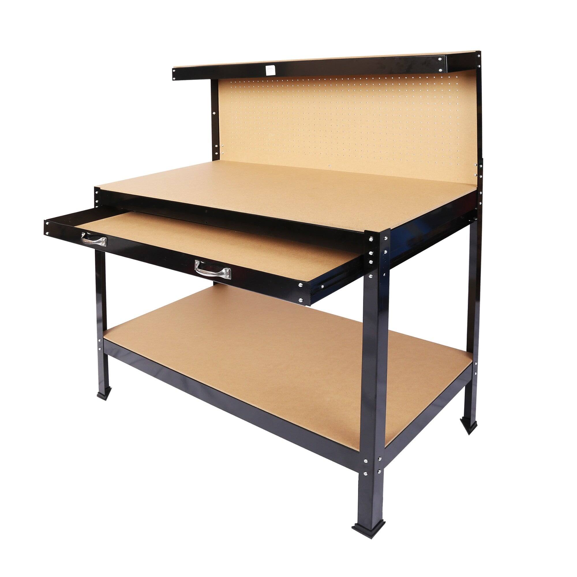 Alt View 2. Boyel Living - 21 inch W x 45 inch D Two Drawers Black Steel Workbench Table with Peg Board.