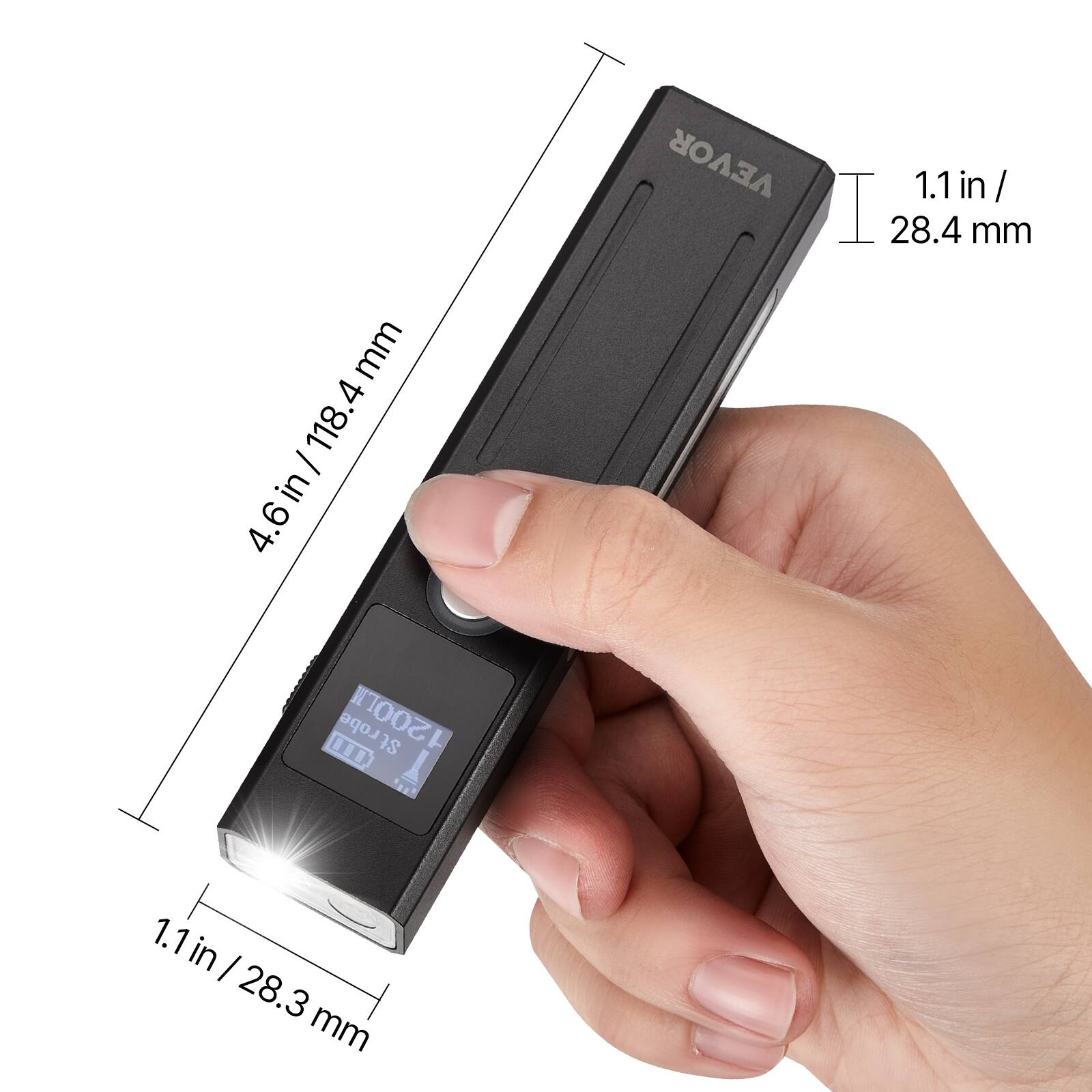 - 4.6 in / 118.4 mm
- 1.1 in / 28.4 mm
- 1.1 in / 28.3 mm