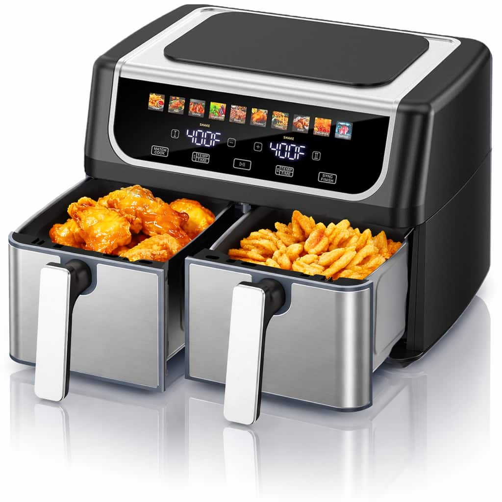 Sweet - Air Fryer 9QT Digital Touch, Large Capacity Dual Basket Oil-Free Cooker & Auto Shutoff - Black