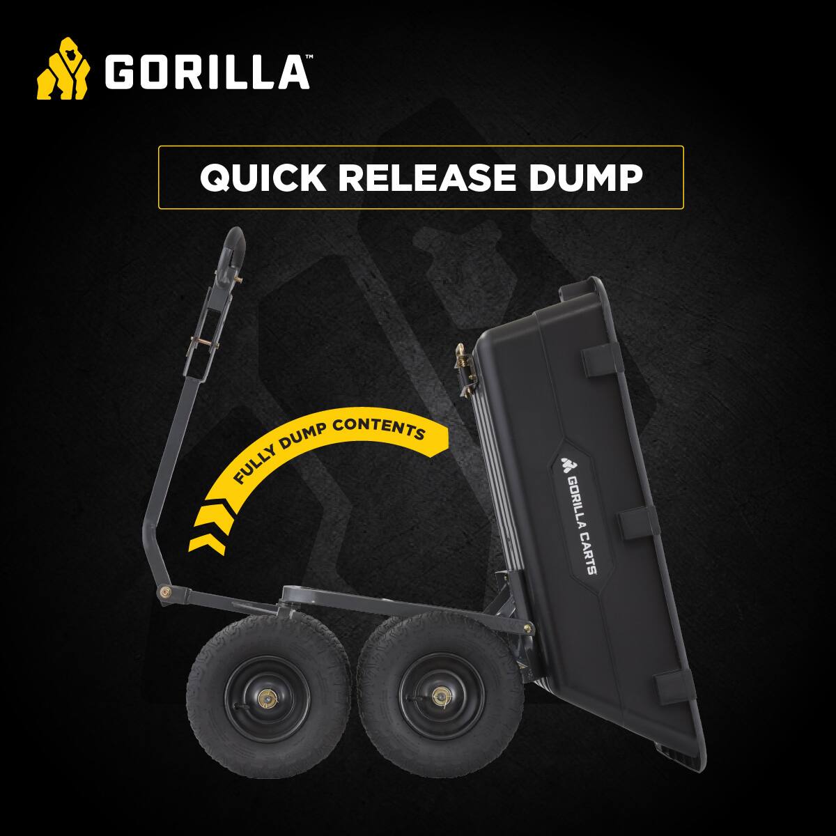 GORILLA  
QUICK RELEASE DUMP  
FULLY DUMP CONTENTS  
GORILLA CARTS