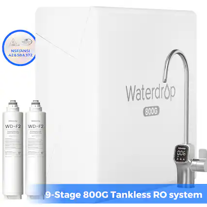 C - CURUY . NSF/ANSI 42&58&372 & 58 372 Waterdrop Waterdiop WD-F2 WD-F2 Waterdrop 800G -oe e-egimana an Twton Bock i -e S 1 - -os - - wo.rE - - -- . Watendop nnc UUO U A A a n YQ Waterdrop 9-Stage 800G Tankless RO system