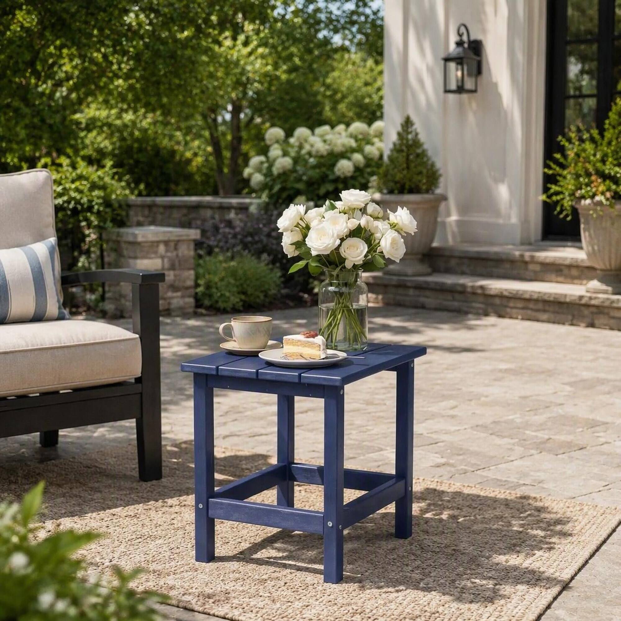 Angle. RYHNUYNE - Outdoor Patio Side Table,Small End Table for Backyard Pool Porch Garden and Lawn - Navy Blue.
