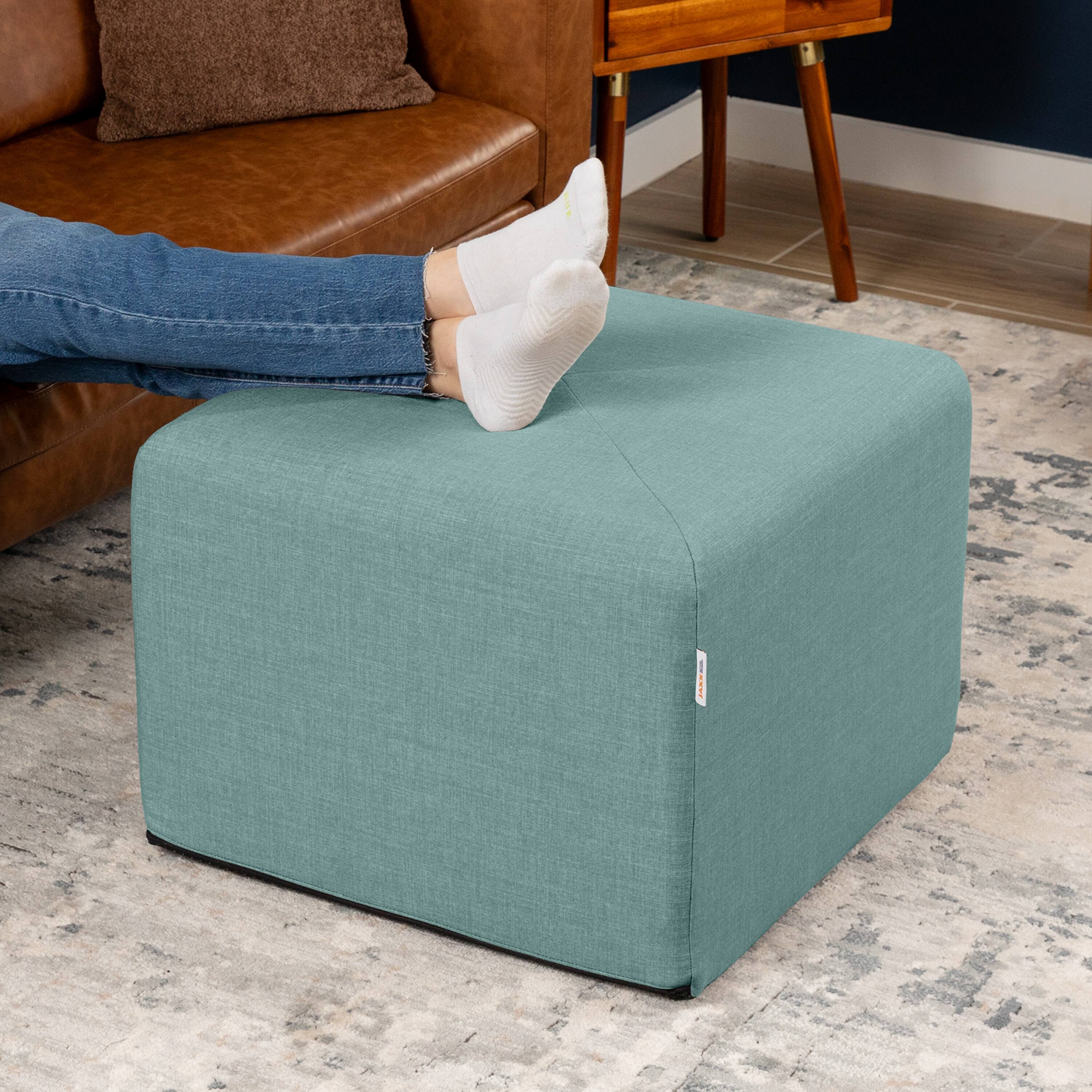 Angle. Jaxx - Jaxx Monroe Square Foam Ottoman with Stain Resistant Performance Fabric, Large (24 x 24 x 18), Lagoon - Lagoon.