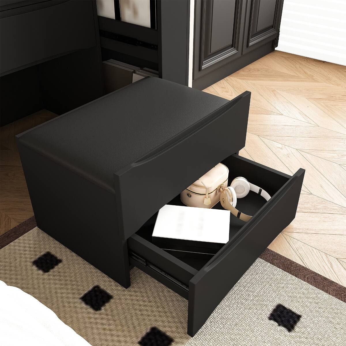Alt View 9. Loheer - Loheer Flip Mirror Vanity Desk with Adjustable LED Lights, Hidden Storage and Stool, Black - Black.