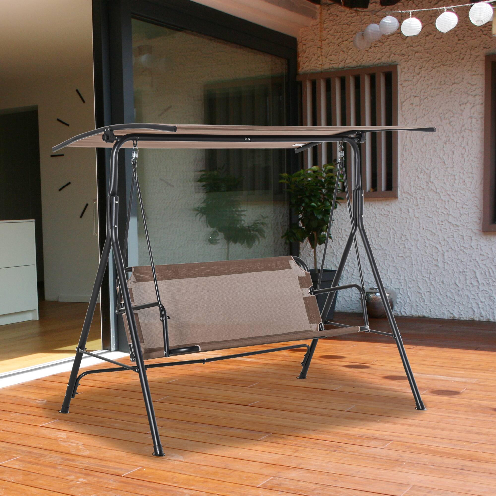 Alt View 1. Outsunny - Patio Swing Chair, Outdoor Adjustable Canopy Porch Swing with Armrests - Brown.
