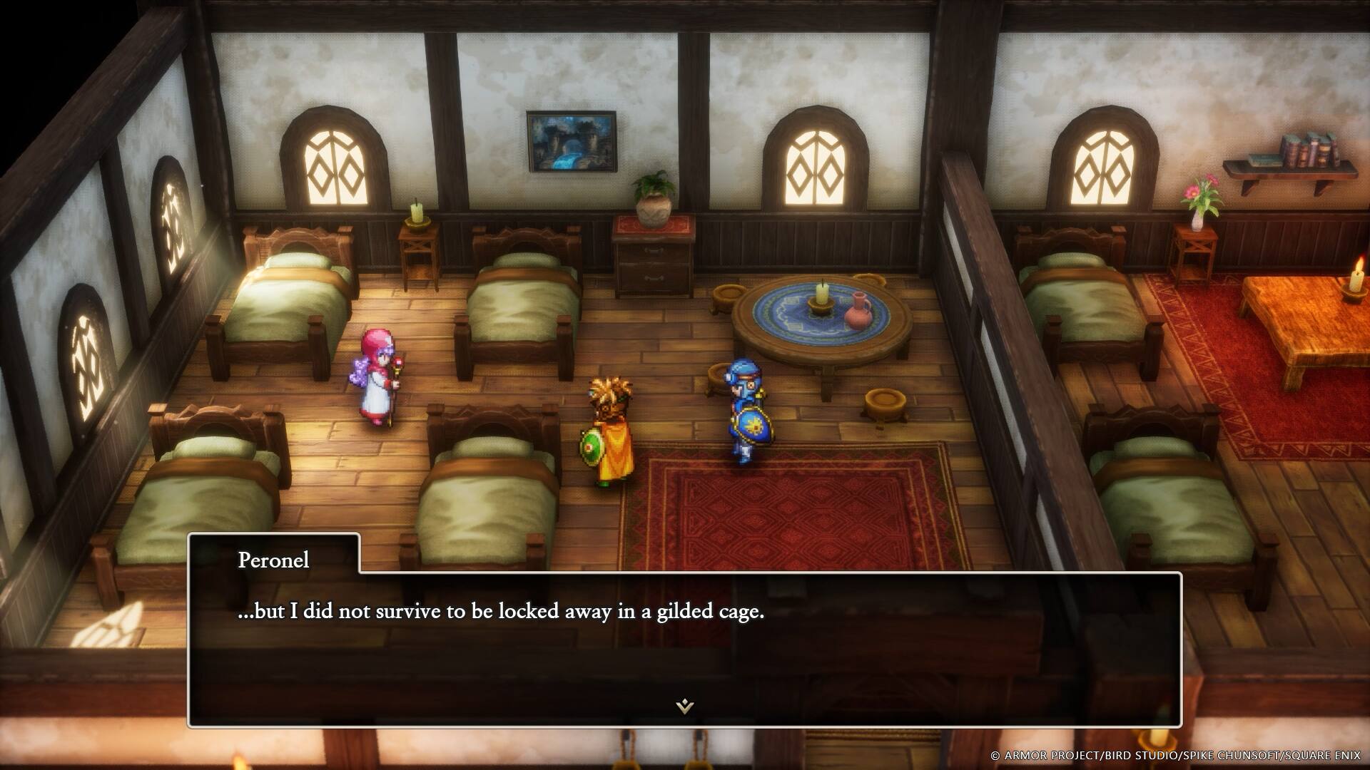 Peronel  
"...but I did not survive to be locked away in a gilded cage."  

ARMOR PROJECT/BIRD STUDIO/SPIKE CHUNSOFT/SQUARE ENIX