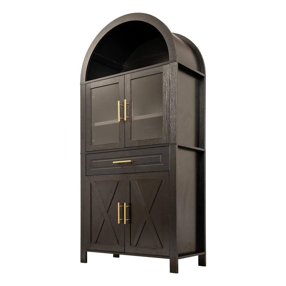 Alt View 10. Kadyn - 71" Arched Pantry Cabinet with Glass Door and Barn Door Design - Black - Black.