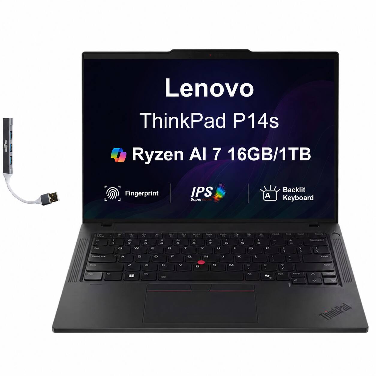 Lenovo - Upgraded - ThinkPad P14s Workstation 14.0 WUXGA (AMD Ryzen AI 7 350, 16GB DDR5, 1TB PCIe SSD, Win 11 Pro) w/USB Hub - Black