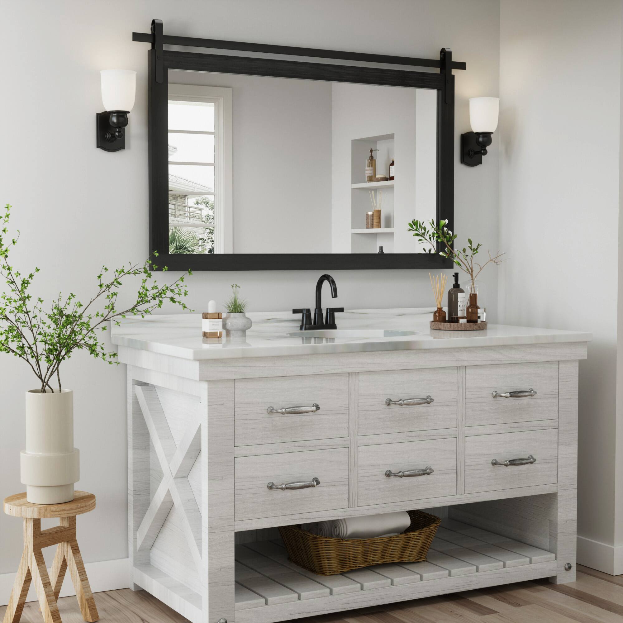 Alt View 3. PAIHOME - Wood Wall Mirror Modern Farmhouse Accent Rectangular Bathroom Mirror Vanity Mirror for Bedroom Living Room Decor - Black - 40"x26".