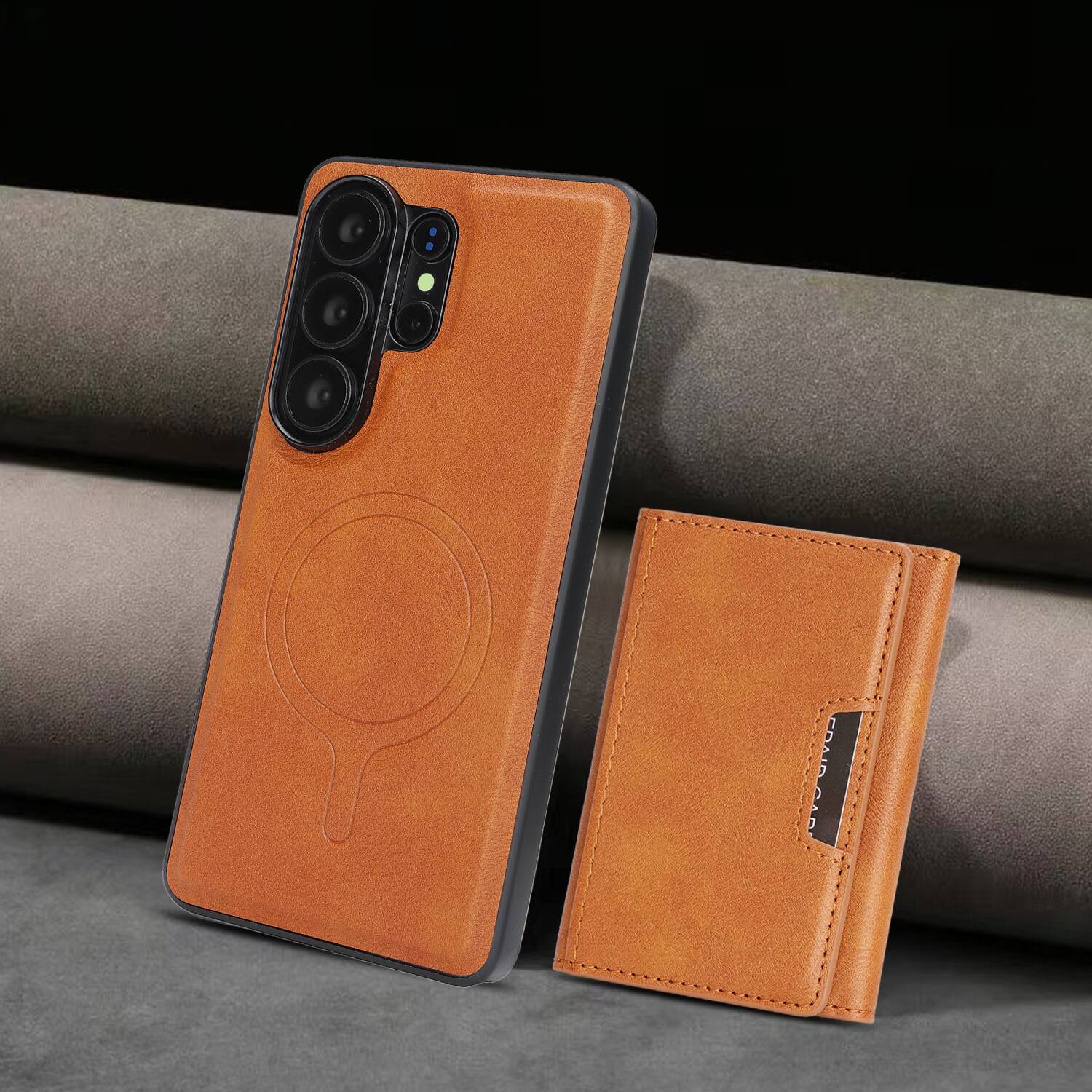 Left. Dteck - 2-in-1 Magnetic Wallet Case for Samsung Galaxy S26 Ultra, Shockproof PU Leather Cover with Detachable 7-Card Holder - Brown.