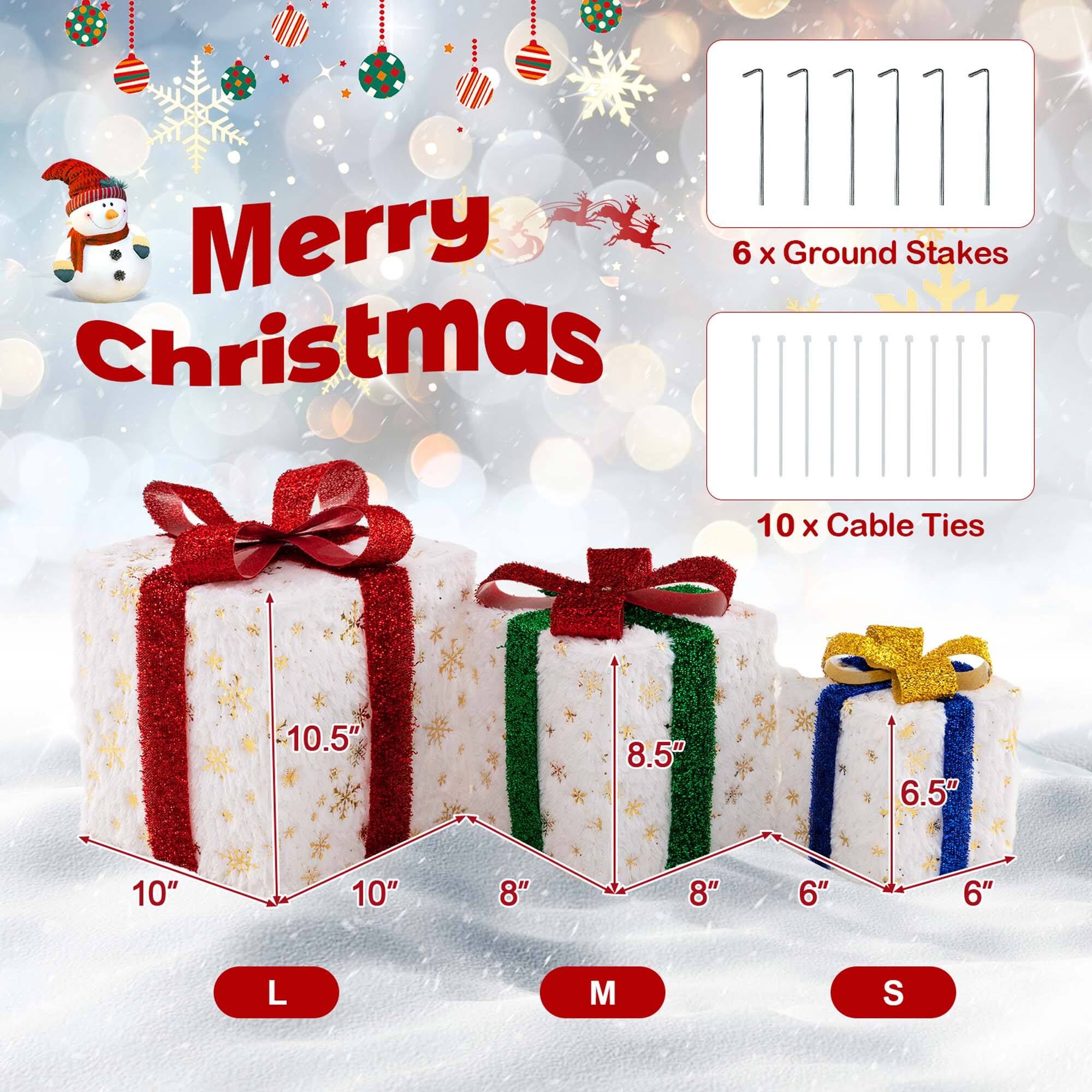 111111 Merry Christmas 6 Ground Stakes 10 x Cable Ties 10.5" 8.5" 6.5" 10" 10" 8" 8" 6" 6" L M S