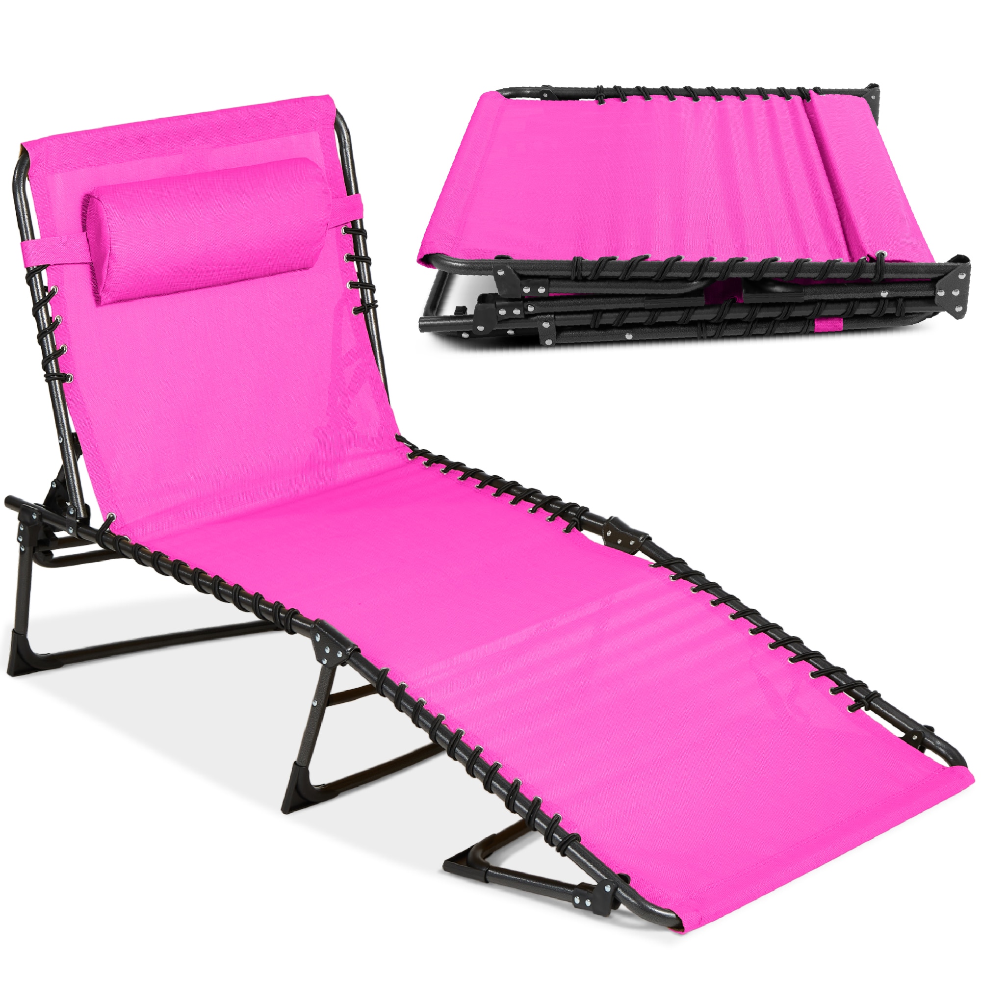 Best Choice Products - Patio Chaise Lounge Chair, Outdoor Portable Adjustable Pool Recliner w/ Pillow - Hot Pink price history on PriceWatchPro