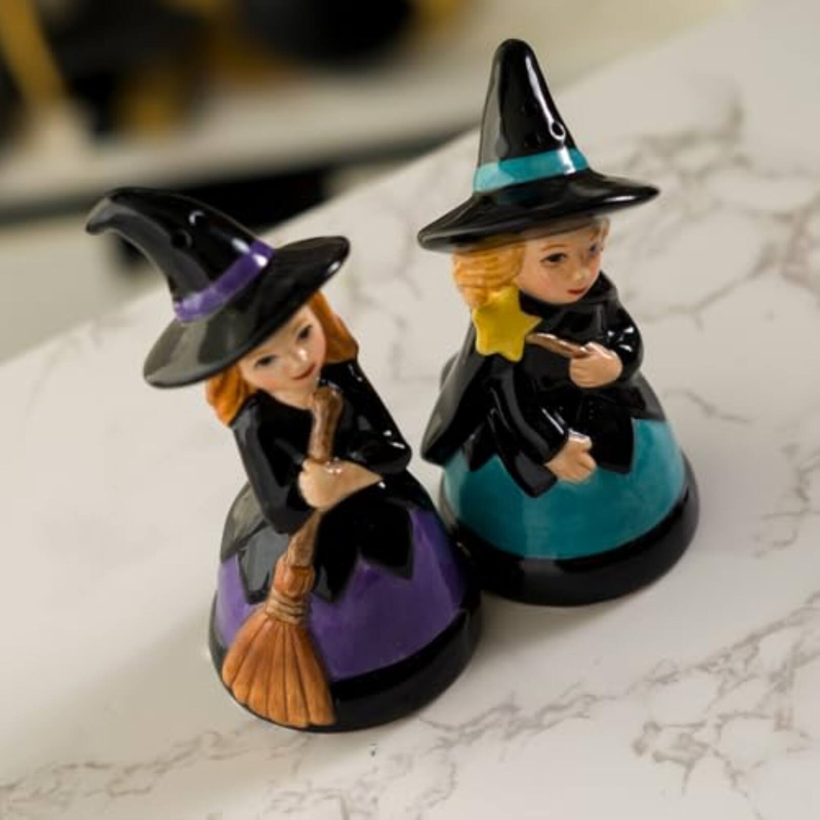 Back. Pacific Trading - Pacific Giftware Magical Hocus Pocus Witches Ceramic Magnetic Salt and Pepper Shakers - Multicolor.