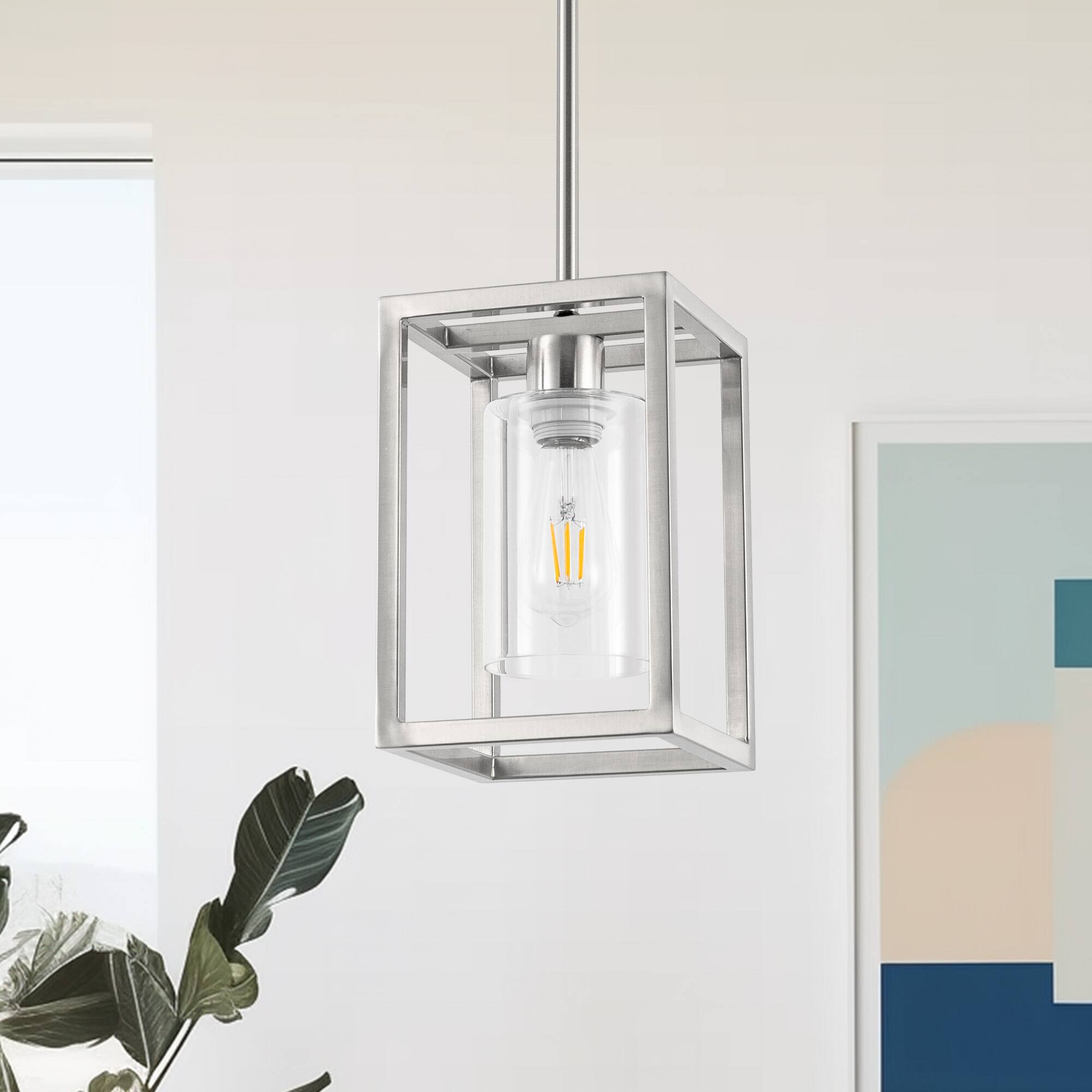 Alt View 1. Jandcase - JANDCASE 1-Light Nickel Pendant Light, Clear Glass Shade, E26 Socket, Non-Integrated Bulbs, for Dining Room - Silver.
