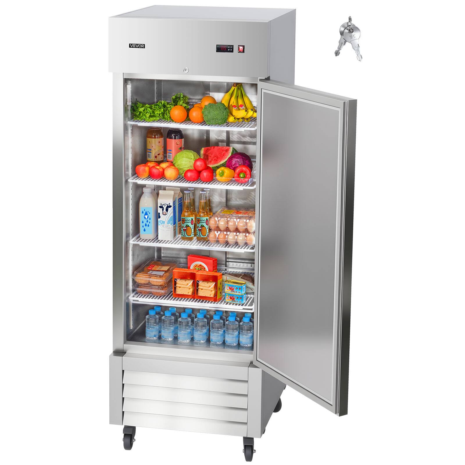 Alt View 5. VEVOR - Commercial Reach-In Refrigerator 29" W, 22 Cu.Ft Stainless Steel Upright Refrigerator with Single Door, Auto-Defrost - Stainless steel color.