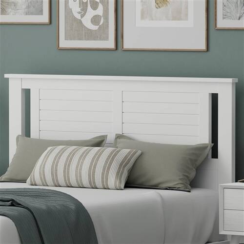 Back. SlickBlue - Solid Wood Slatted Farmhouse Headboard with Rustic Design - White.