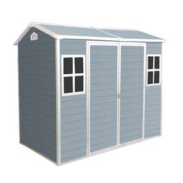 Mondawe - 4x8ft Resin Outdoor Storage Shed with Two-Window and Double-Door - Gray