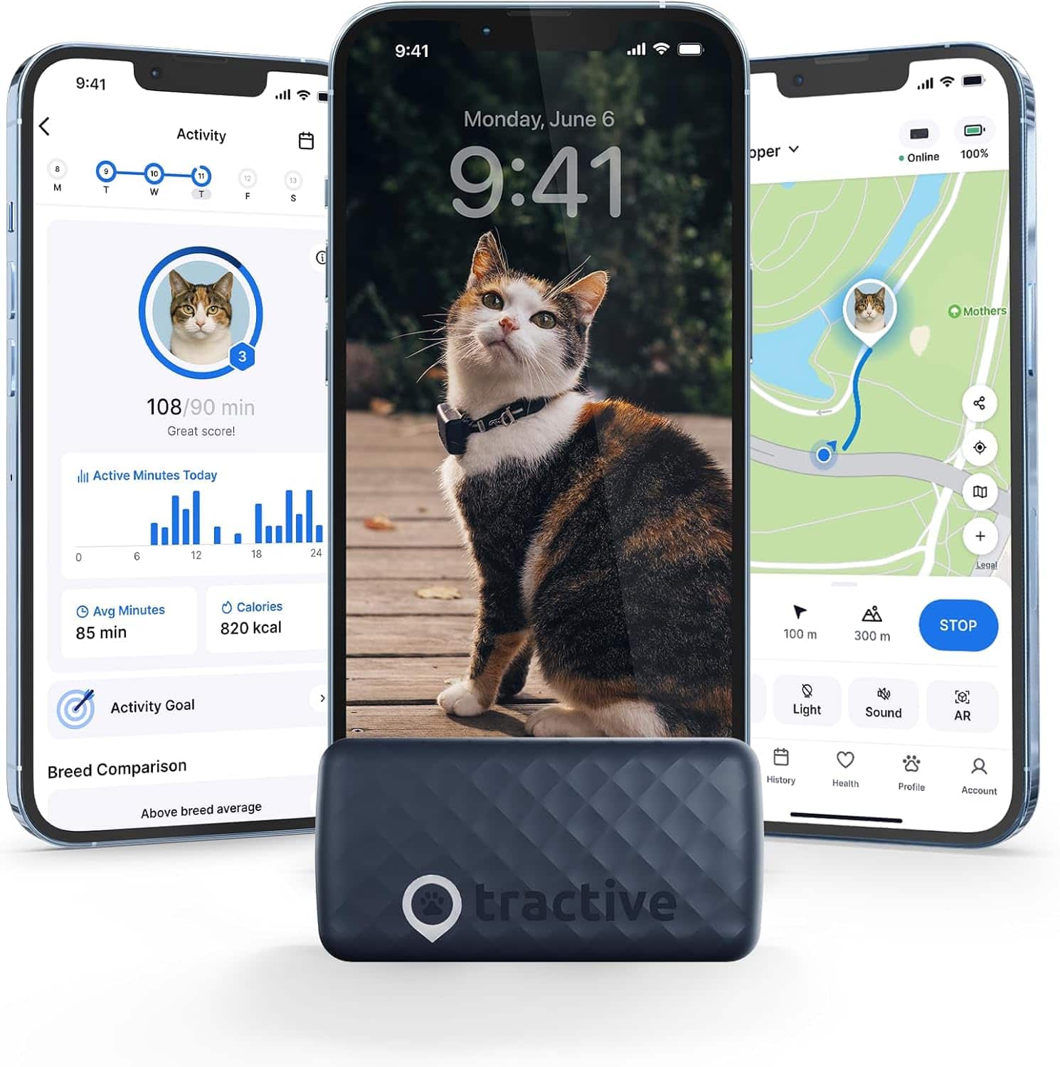 Tractive - Smart Cat GPS Tracker | Location & Activity Tracker | Includes 6 Month Subscription - Dark Blue