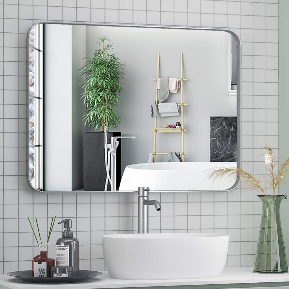 PAIHOME - Classic Stainless Steel Rectangular Wall Mirror - Waterproof and Rustproof Bathroom Mirrors Modern Mirror - Silver-30x40 Inch