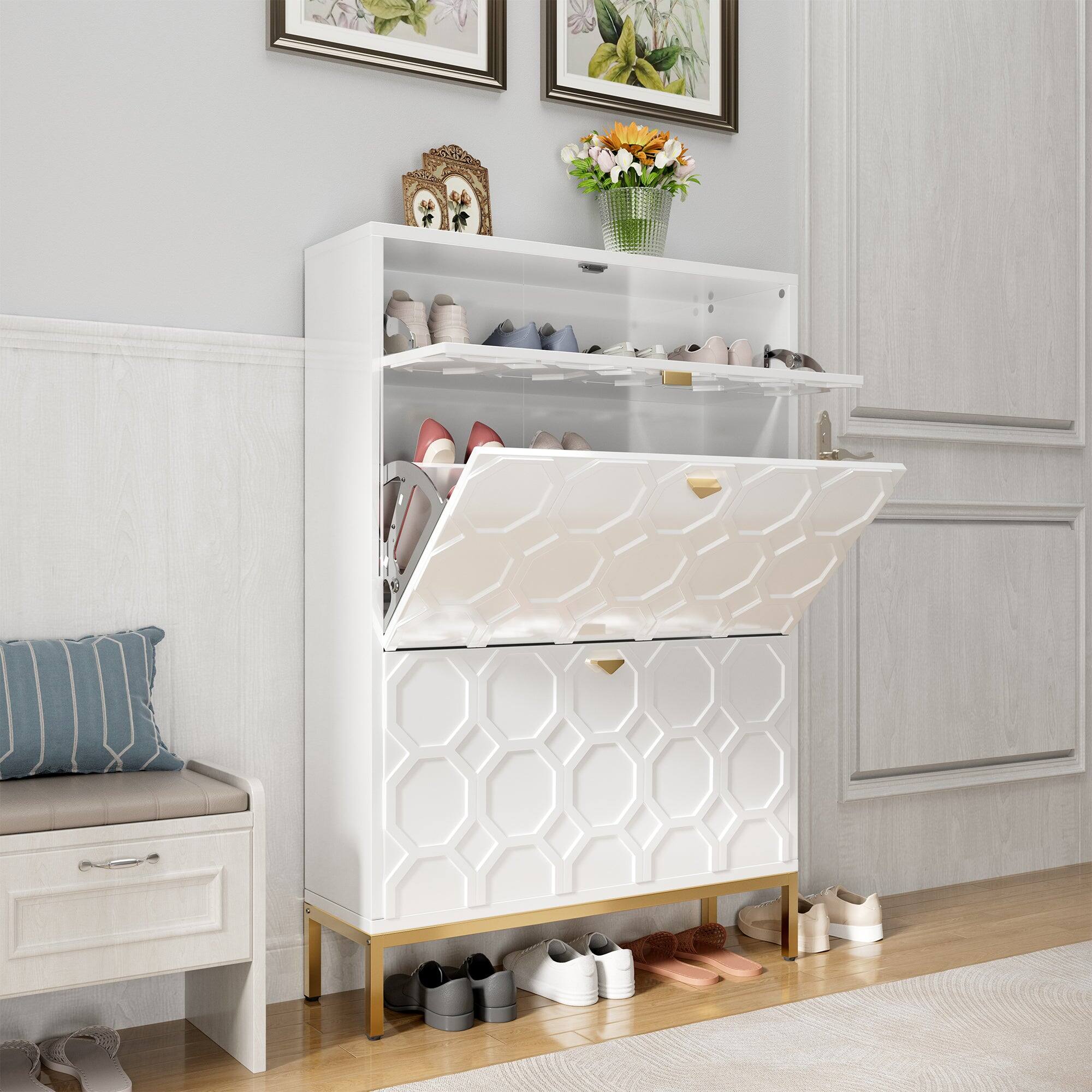 Alt View 3. Boyel Living - 46.6 in. H x 31.5 in. W. White MDF Shoe Storage Cabinet 24-Pair - White.