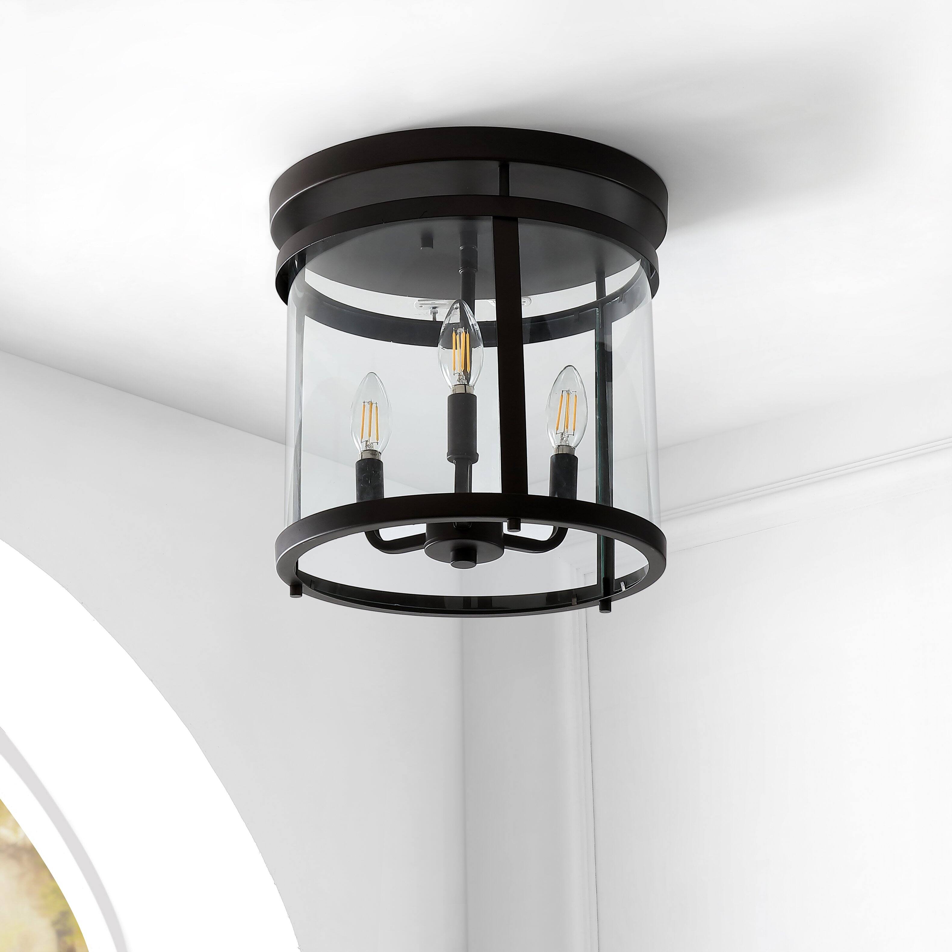 Alt View 4. Jonathan Y - Ciel Simple Farmhouse 12.5" 3-Light Metal/Glass Rustic Vintage LED Flush Mount, Oil Rubbed Bronze - Oil Rubbed Bronze.