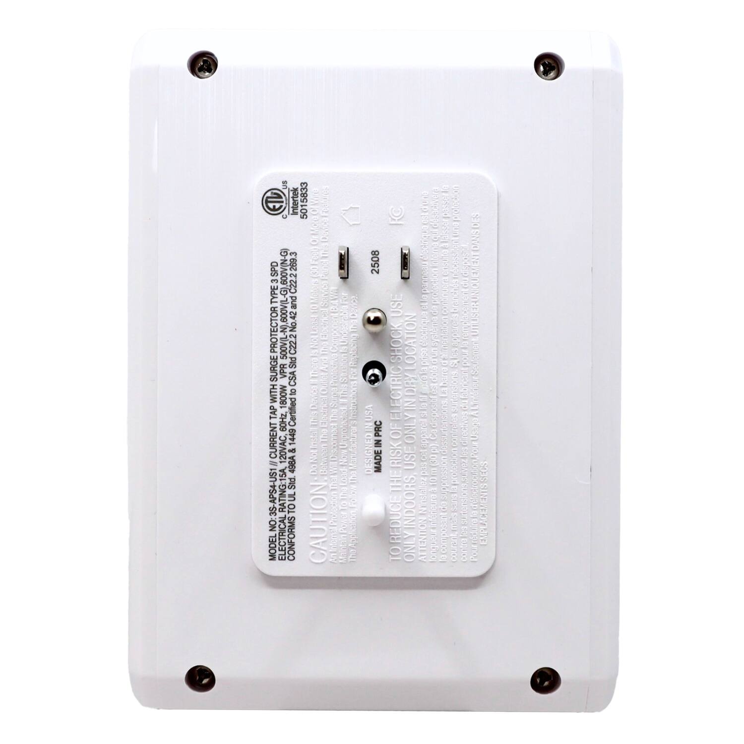 Intertek 5015833  
Doool SPD DOVIN-G 269.3 TYPE 3 L-G C22.2 and SavetParcm A1007 600V 42 PROTECTOR No SNOLLOGR 500VIL C22.2  
The Electric PIS Therol SURGE VPR CSA (utetAnd WITH 1800W to TAP Certified BNcrkal : 60Hz.  
CURRENT 1449 20VAC 9 i SA 498A 1OND0 Batwoon LOSSNOWU 1ha Std SN+SdV-St RATING:1 TO UL CAUTION: /infernLPiofectonThatW NO: MODEL ELECTRIC CONFORMS Mintin ThyApp 2508 PRC DESIGNEOINUSA MADE IN reoa6stu gadesco 13 pnaprtecoo DES VEUSDE necession NTCWSDES aRdE profection : USE URETEUN SHOCK LOCATION eecncu Syoem sappares BSUDE unprop Labarad 25 om0