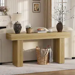 Bestier - 63 Inch Fluted Console Table, Rustic Wood Entryway Sofa Table - Natual Oak