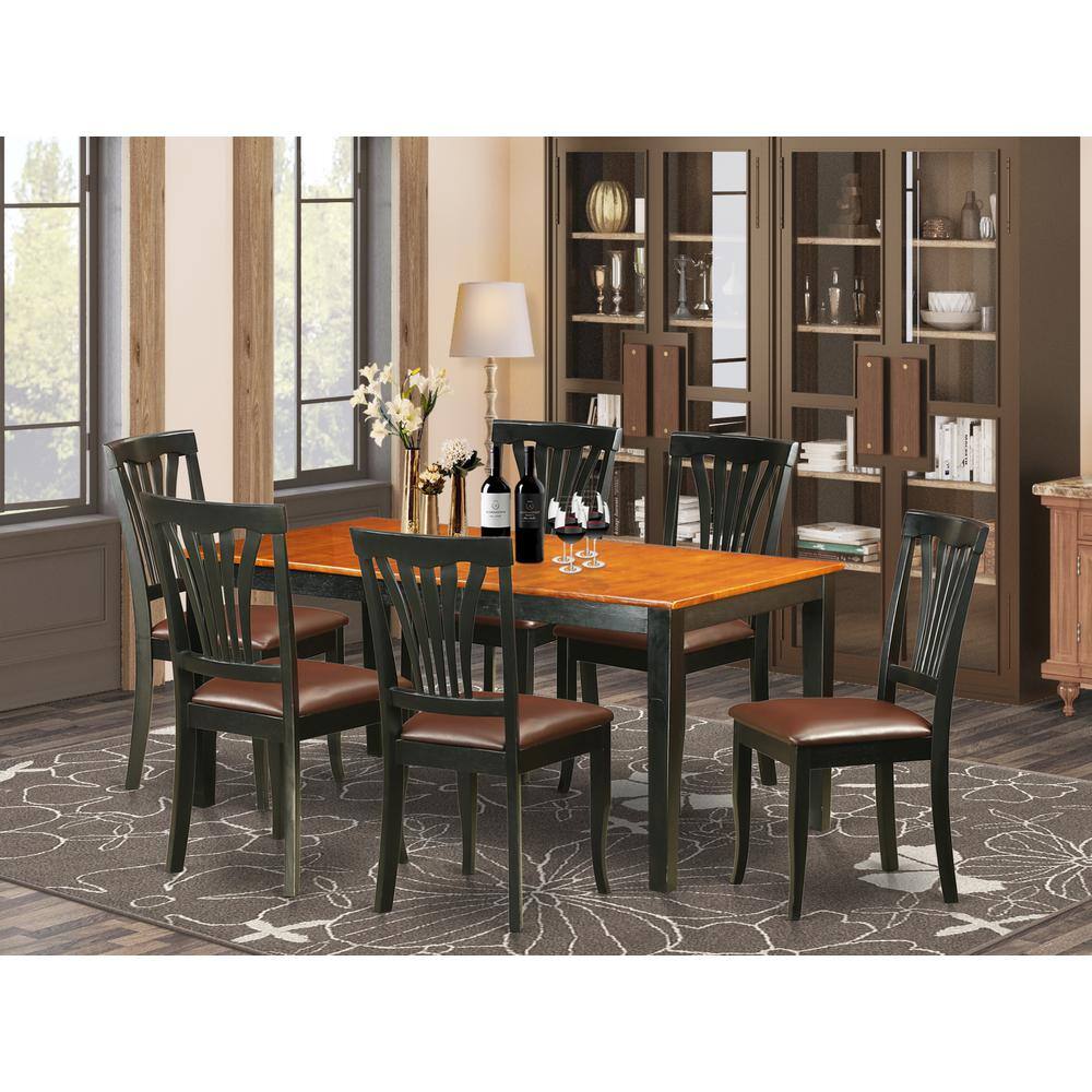 Back. East West Furniture - 7 PC Kitchen Table set-Dining Table and 6 Leather Dining Chairs - Black & Cherry.