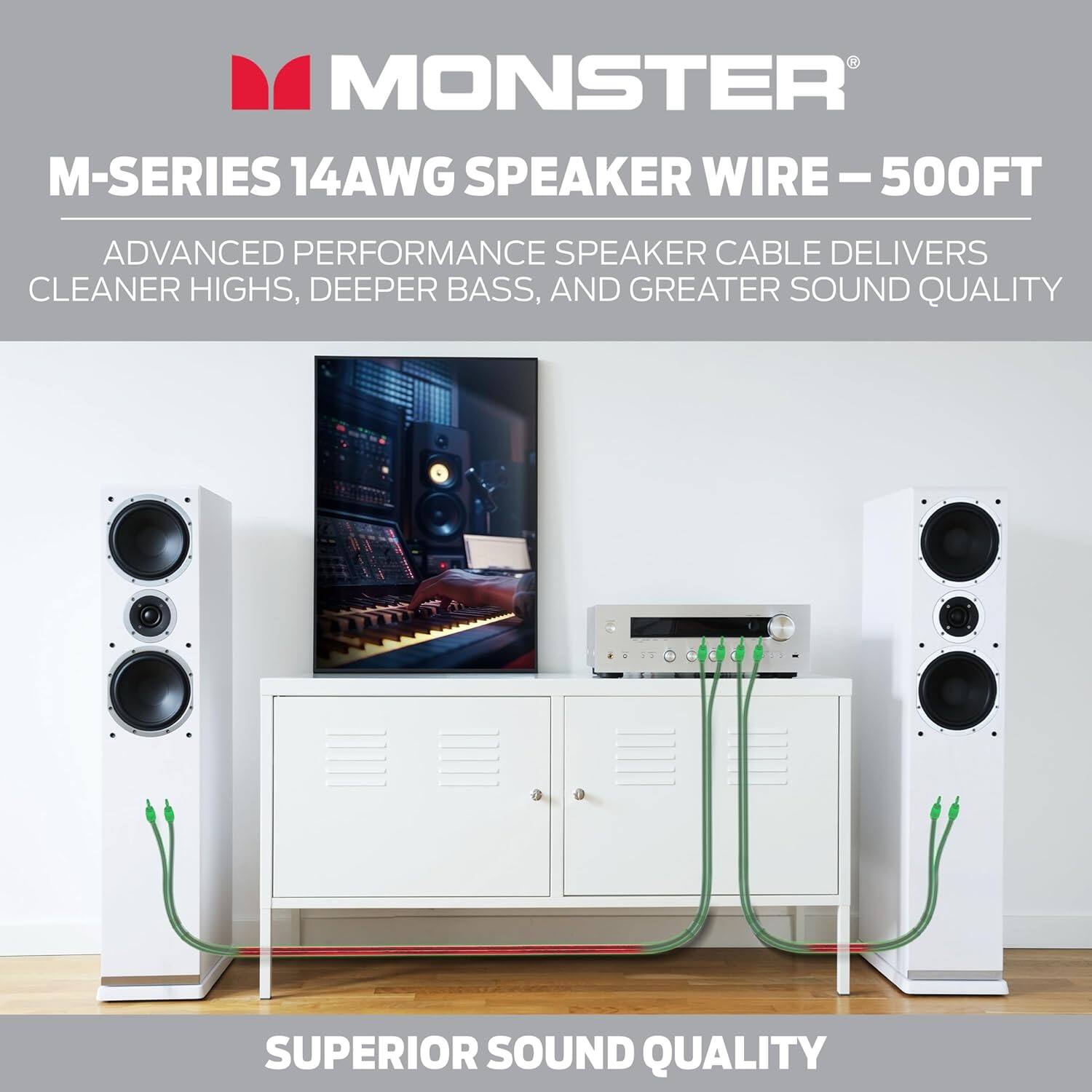 MONSTER M-SERIES 14AWG SPEAKER WIRE-500FT - ADVANCED PERFORMANCE SPEAKER CABLE DELIVERS CLEANER HIGHS, DEEPER BASS, AND GREATER SOUND QUALITY
SUPERIOR SOUND QUALITY
