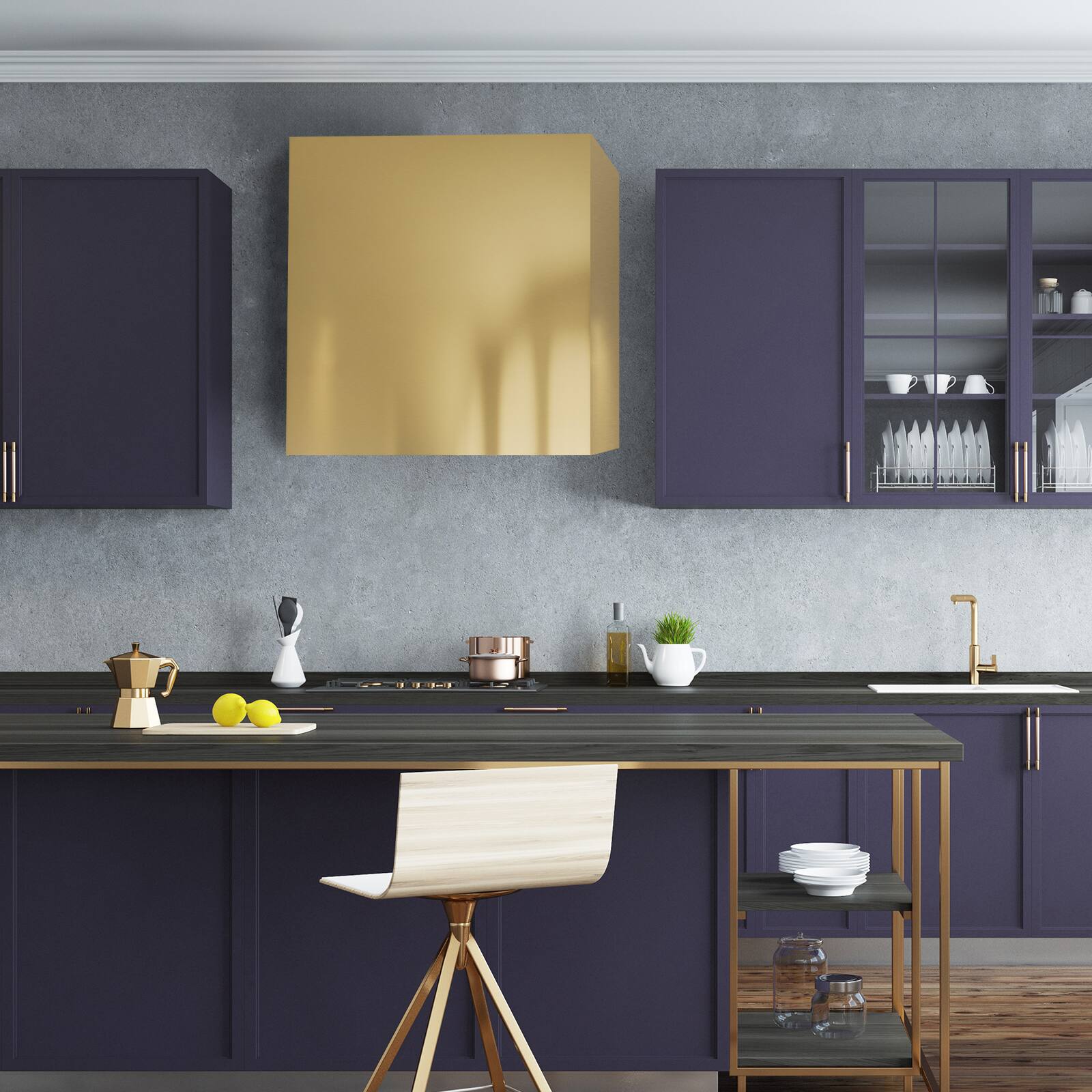 Alt View 8. Akicon - Akicon 30 inch Ducted 600-CFM Matte Gold Wall-Mounted Range Hood with Charcoal Filter - Gold.